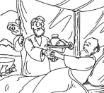 Jacob Bring food to Isaac in in Jacob and Esau Coloring Page: 